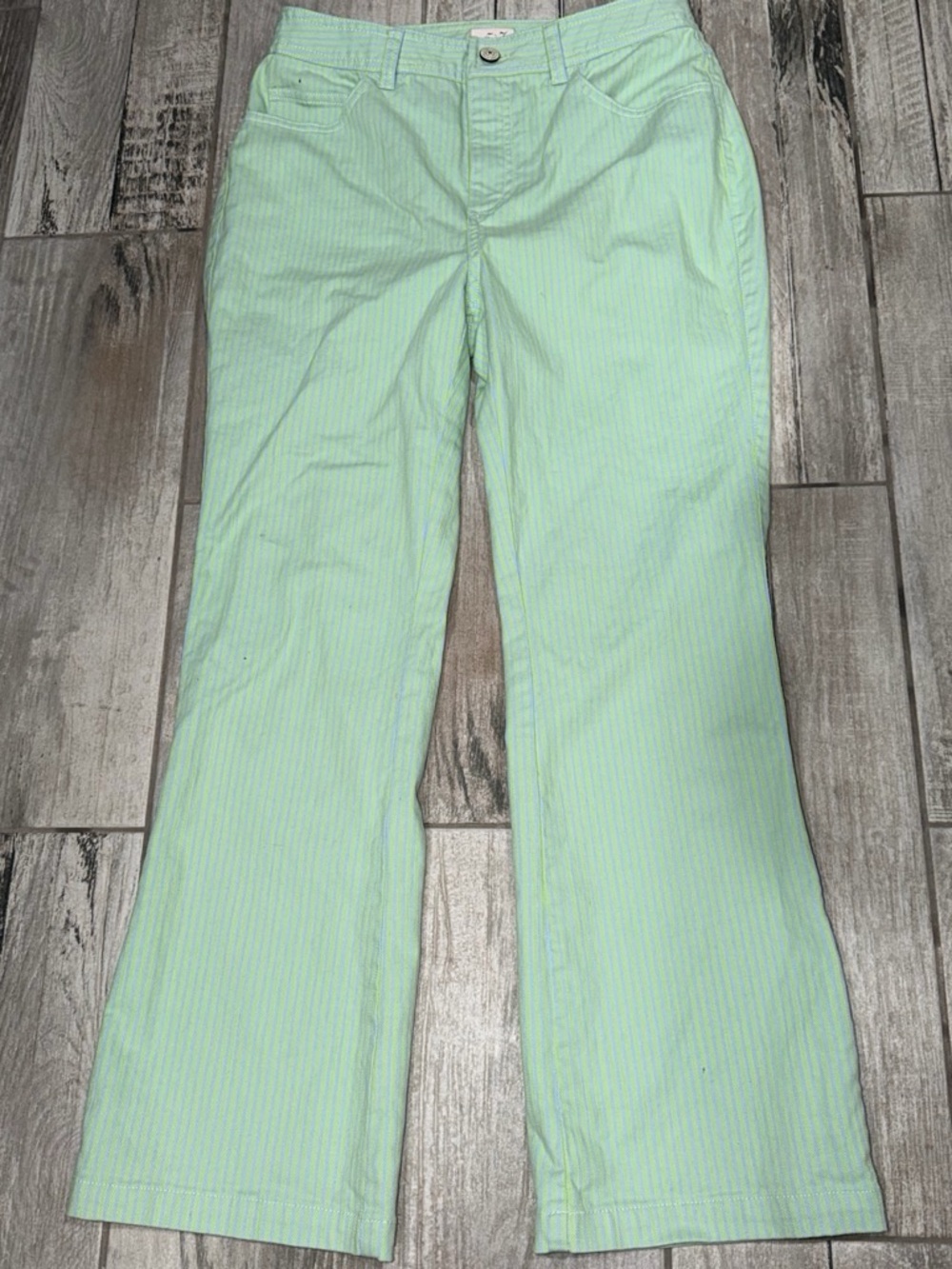 cinq a sept Mint Green Striped Boot-Cut Pants